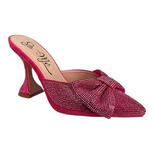 So Me Shoes Womens Size 8 Pink Jayne Rhinestone Bow Mule Heels‎ Slip-On Sparkly